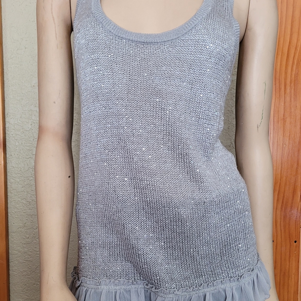Aeropostale Womens Racerback Sweater Tunic Sequin/ Silver Accents Tank Sz. L